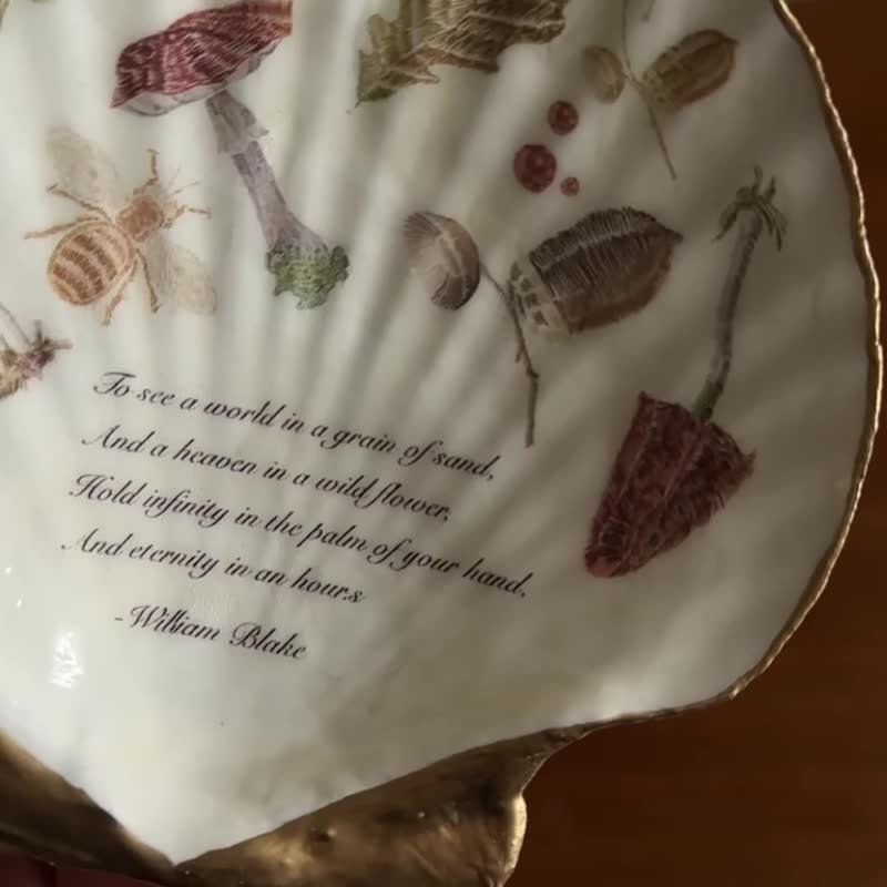 【也形】XL 扇贝盘 | 英文诗句与刺绣蘑菇 | 饰品盘矿盘 - 摆饰 - 贝壳 金色