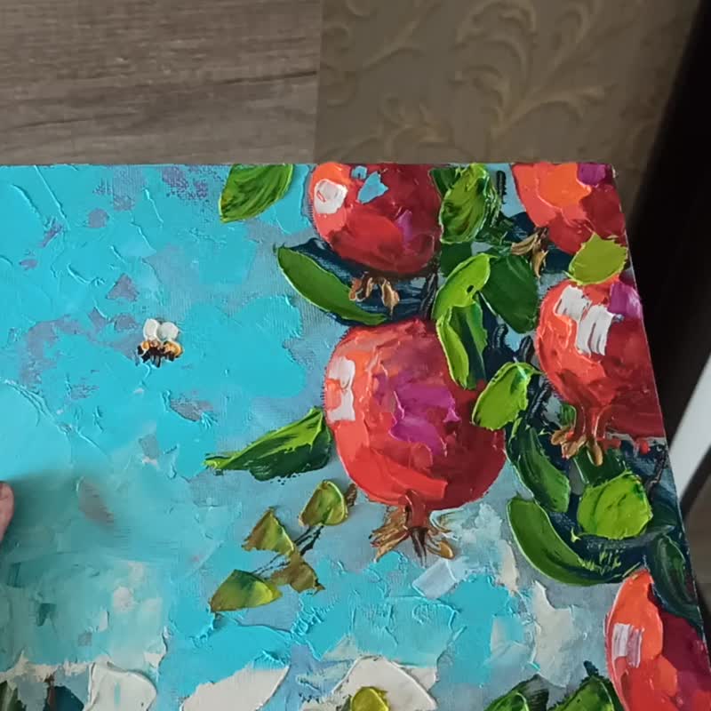 树枝上的石榴 帆布板油画 25x20cm 水果原创艺术 - 海报/装饰画/版画 - 其他材质 多色