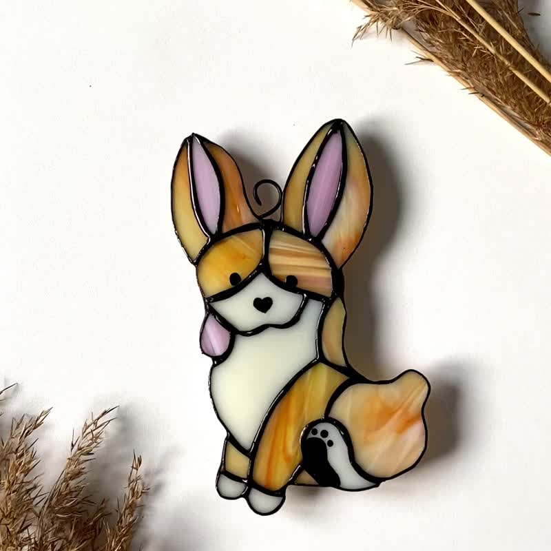 柯基犬  壁挂  爱狗人士的礼物  太阳镜  彩绘玻璃 - 墙贴/壁贴 - 玻璃 橘色