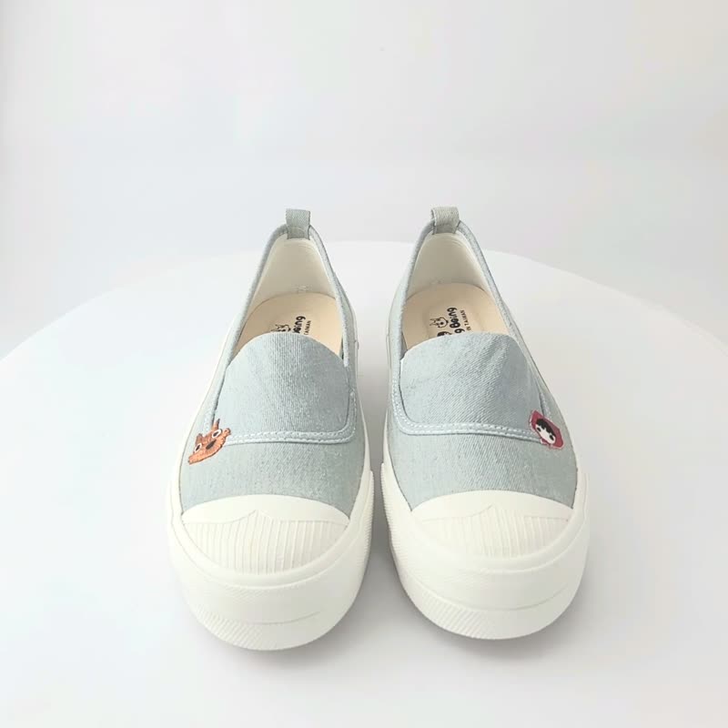 浅口厚底休闲鞋(大人) 小红帽与大野狼女鞋 - 浅牛仔蓝 - 女款休闲鞋 - 棉．麻 蓝色
