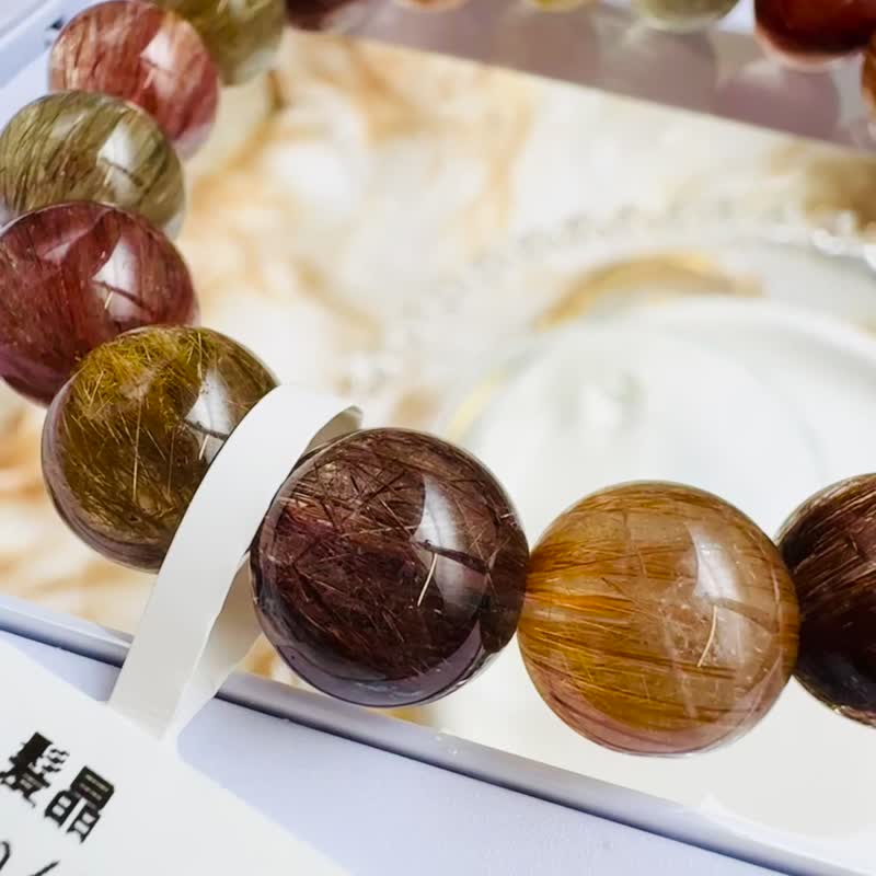 精品大地色拉丝顺强光猫眼彩发晶11.5mm40.16g正财偏财自信 - 手链/手环 - 水晶 多色