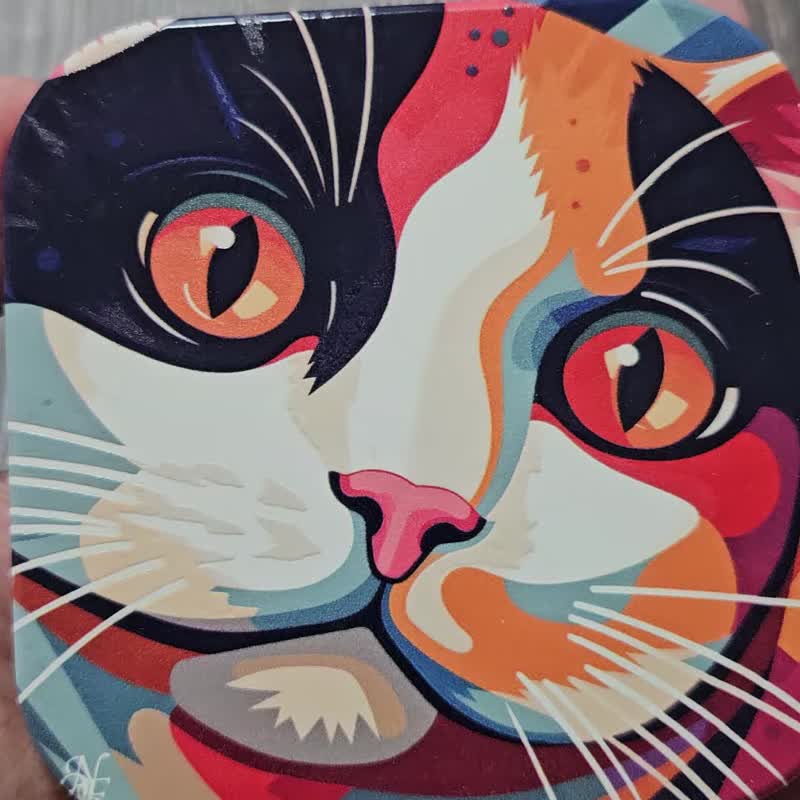 三花猫 妞贵妃-吸水陶瓷杯垫 - 杯垫 - 陶 橘色