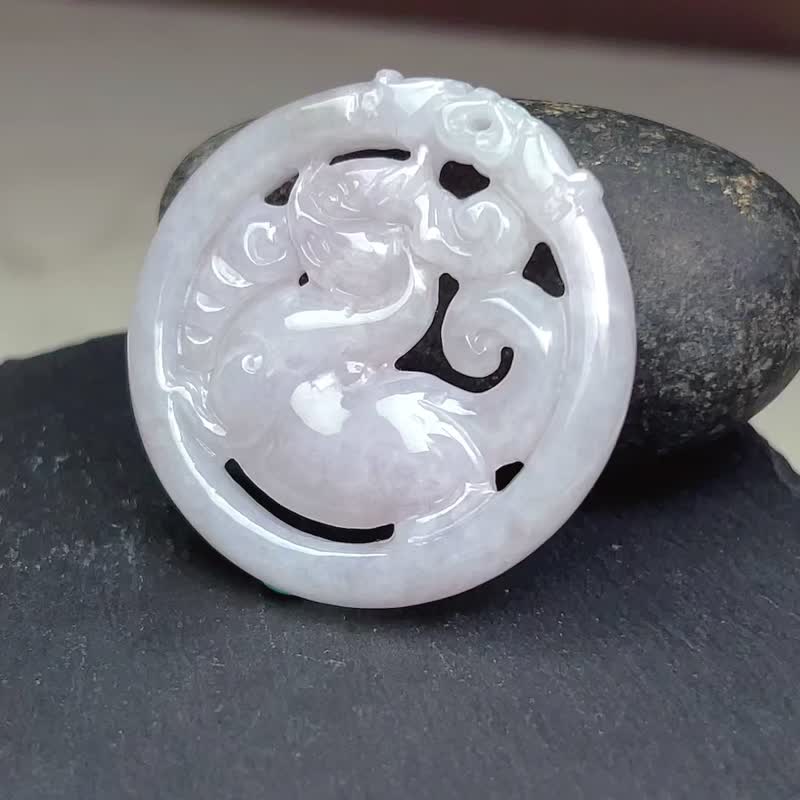 白翡翡翠螭龙 | 天然缅甸玉 A 货翡翠 | 送礼 - 吊饰 - 玉石 透明