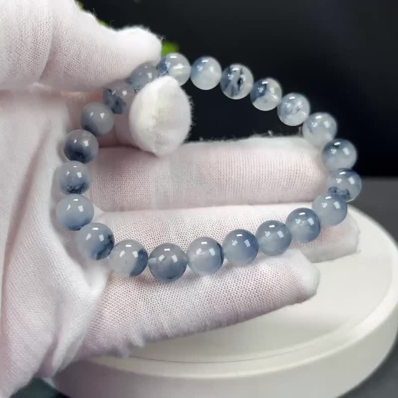 高品质蓝兔毛水晶手串8.5mm巴西料聚宝盆发丝水晶手錬女直觉洞察 - 手链/手环 - 水晶 蓝色