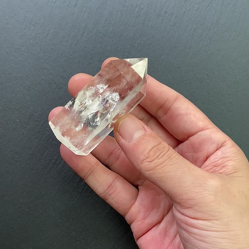 天然冰透彩虹白水晶能量柱 消磁净化 招财开运 净化气场 防小人 - 摆饰 - 水晶 白色