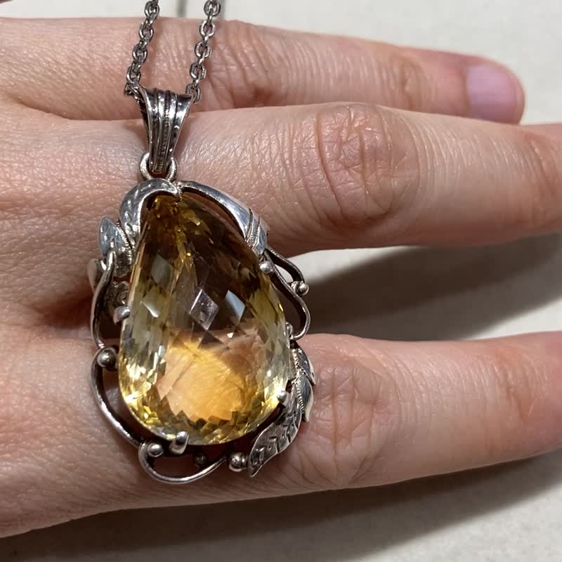 天然 黄水晶 吊坠 尼泊尔制 925纯银 手工制 - 项链 - 水晶 