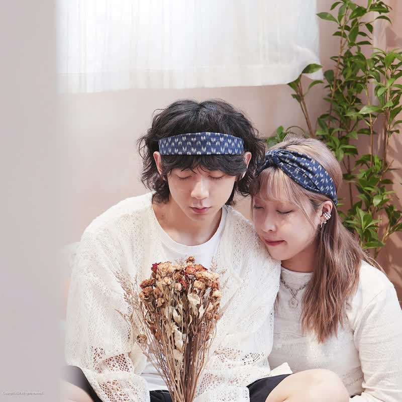 情侣 / 和式传统 / 金光纹理 / 二色入 / 东京限定 - 发带/发箍 - 棉．麻 蓝色