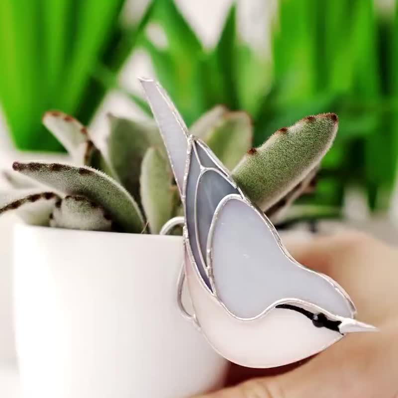 彩绘玻璃植物礼品 小鸟捕阳盆装饰 可爱的植物礼品 - 植栽/盆栽 - 玻璃 银色