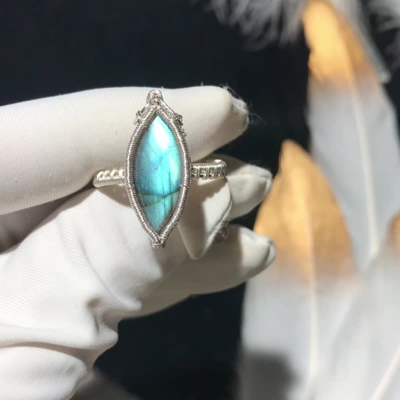 纯手工纯银制作马目l拉长石开口戒指 - 戒指 - 宝石 多色