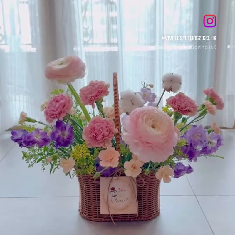 【母亲节/探访/探病花篮】小牡丹康乃馨鲜花篮Le Panier de Mars - 植栽/盆栽 - 植物．花 粉红色