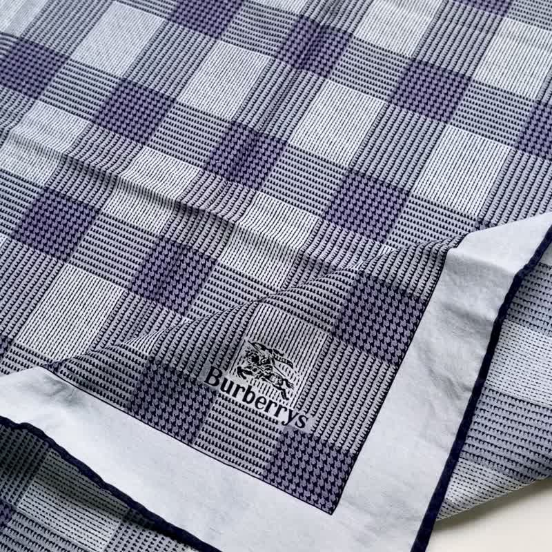 复古 Burberrys 蓝格纹 棉质 手帕 方巾 丝巾 - 手帕/方巾 - 棉．麻 蓝色