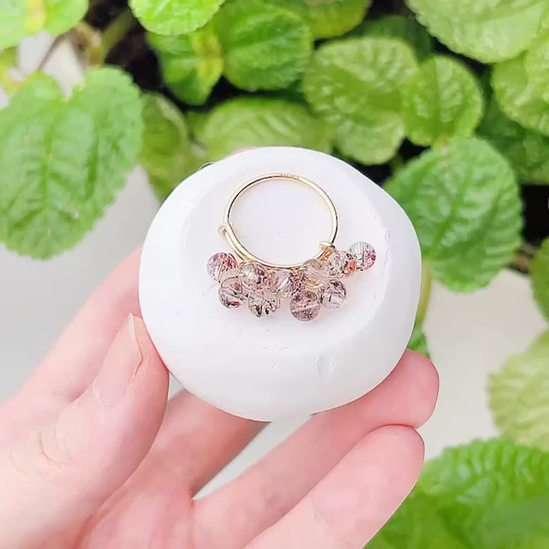 花瓣血魅感 顶级黑红超七球球戒指 14K - 戒指 - 水晶 黑色