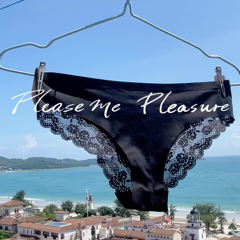 蕾丝性感无痕舒适透气低腰三角裤内裤 - 女士内衣裤 - 聚酯纤维 黑色