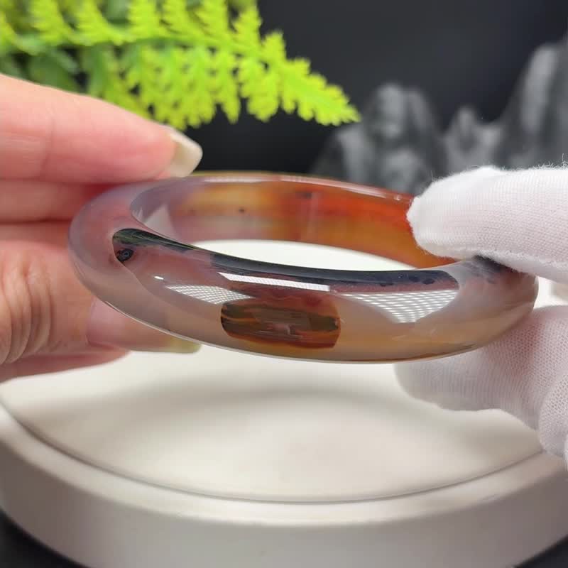 焦糖红棕色 景观玛瑙手镯 56+MM 冰透起光飘花 玉髓手环 甜蜜确幸 - 手链/手环 - 半宝石 