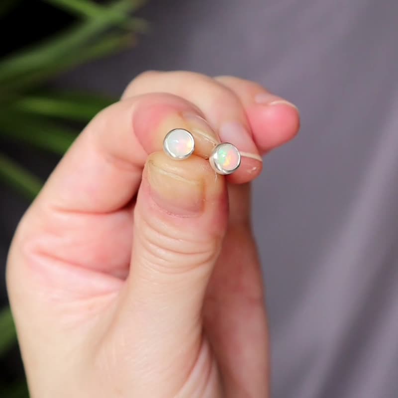 新色-宝石锁珠耳环-蛋白石-石榴石-手作-纯银耳针-转珠 - 耳环/耳夹 - 纯银 多色