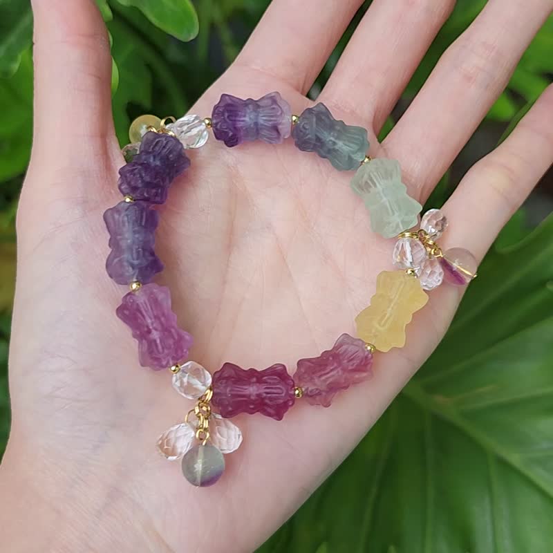 顶级彩虹萤石 并蒂莲 花中君子 白水晶 智慧 吉祥 手链 单品 礼物 - 手链/手环 - 宝石 多色
