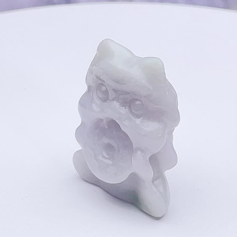 【招财神兽】飘绿花翡翠吞金兽项链 | 天然缅甸玉翡翠A货 | 送礼 - 项链 - 玉石 白色