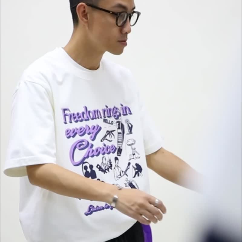 DAKYAM 聆听内心的声音印花短袖圆领纯棉T恤2024年新款夏季上衣 - 男装上衣/T 恤 - 棉．麻 