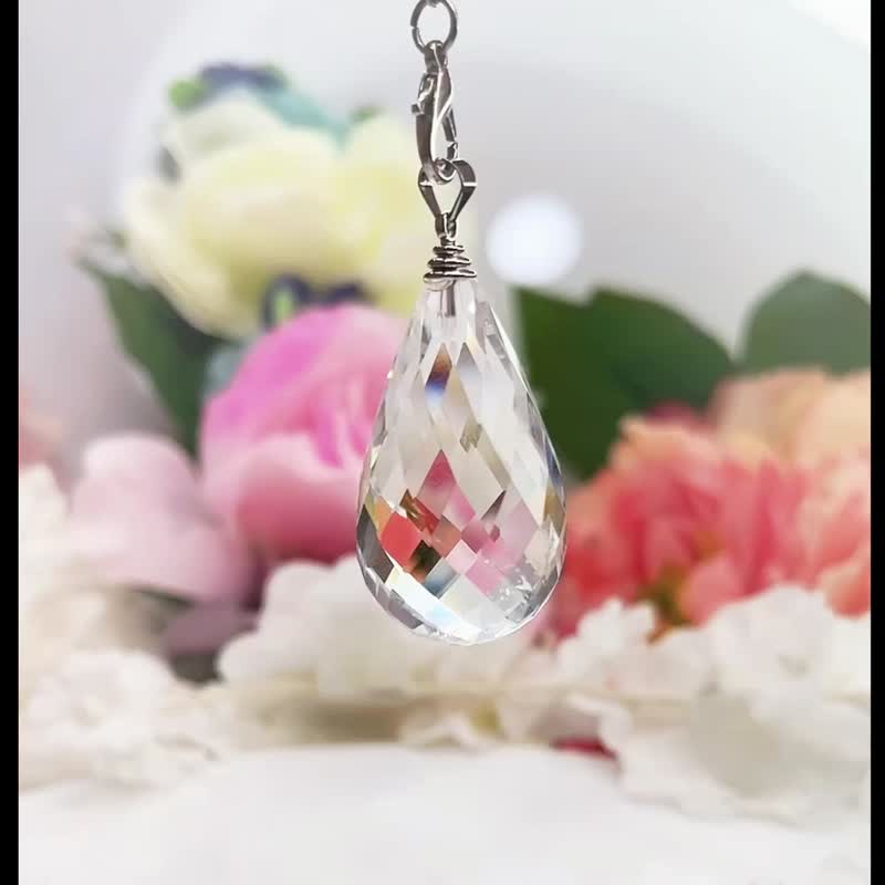 纯净 钻切 璀璨 白水晶 灵摆 项链 吊坠 净化神器 - 项链 - 水晶 透明