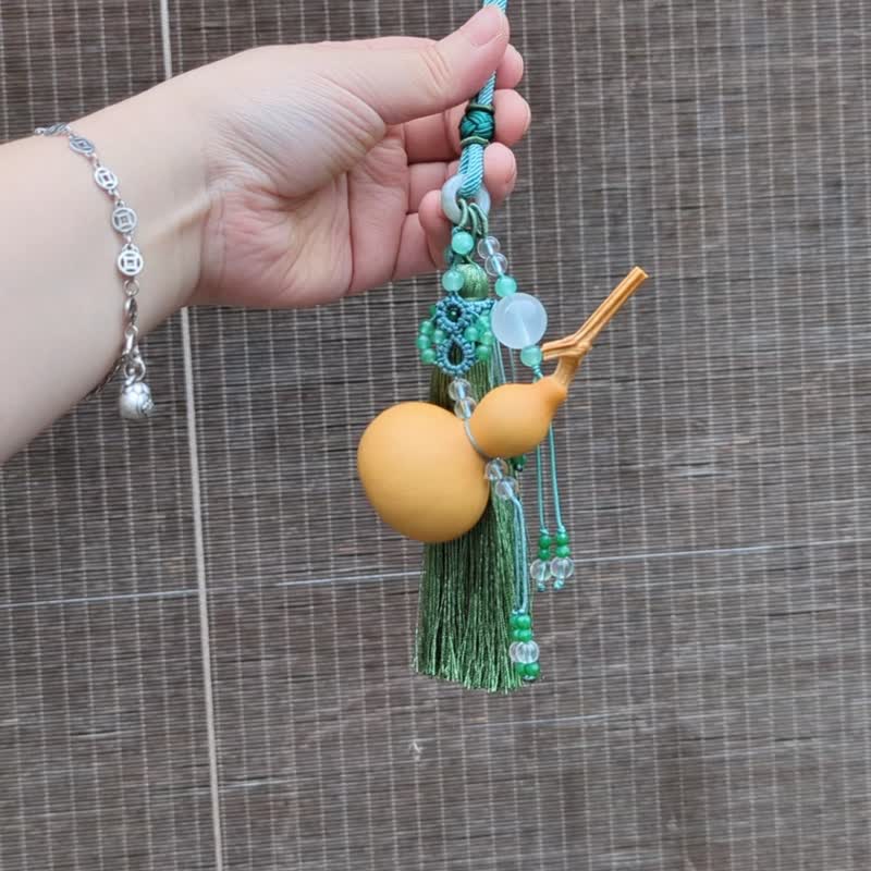 汽车后视镜挂饰流苏中国结吊坠非常环天然葫芦粉冰晶挂饰 - 吊饰 - 半宝石 绿色