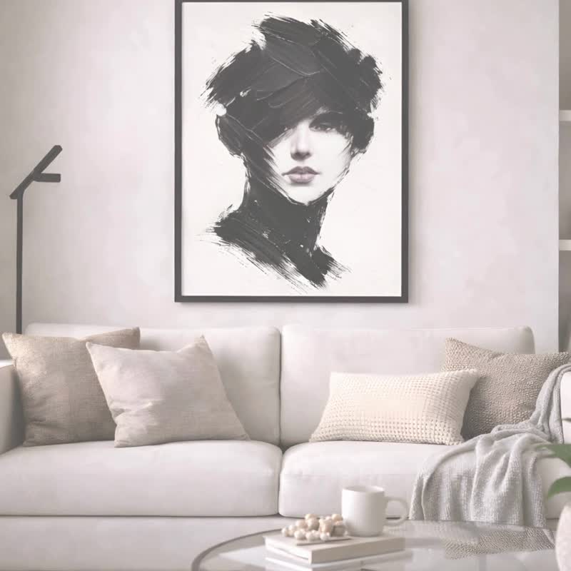 抽象女性肖像挂画 黑白极简风海报 无框艺术画 现代家居装饰 - 海报/装饰画/版画 - 纸 