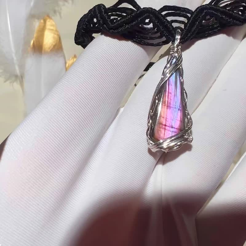 纯手工制作线编纯银绕线彩色l拉长石choker - 项链 - 宝石 多色