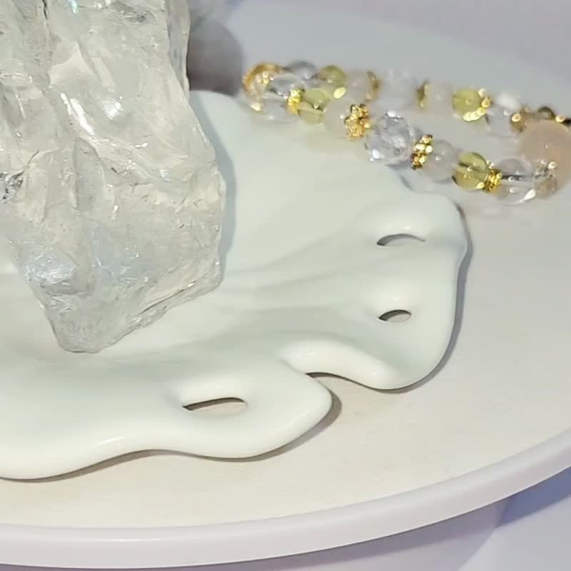白水晶貔貅设计手链/平衡情绪、招财招桃花之搭配水晶 - 手链/手环 - 水晶 黄色