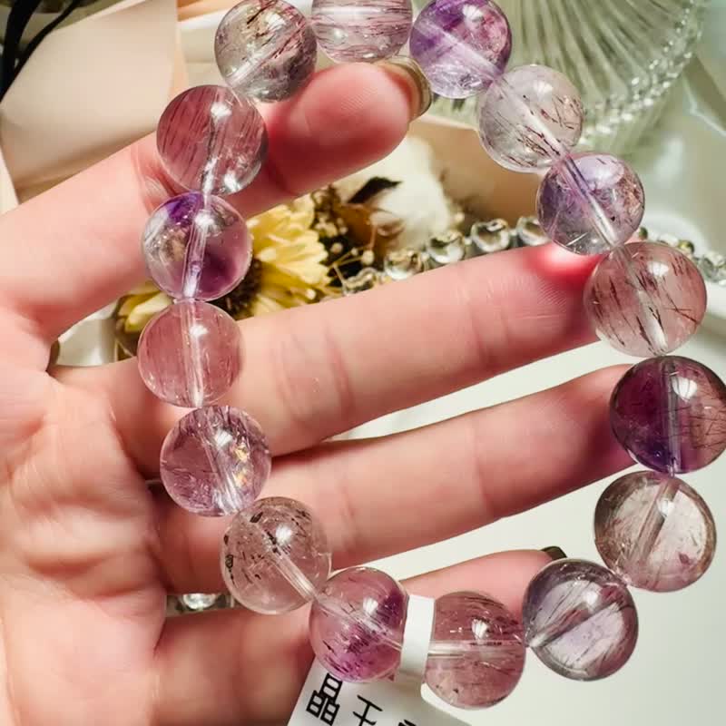小资优选清透料细丝星闪 13mm53.77g 紫超七带矿带发三轮骨干水晶 - 手链/手环 - 水晶 多色