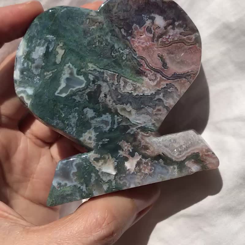 苔藓玛瑙 白色粉色紫色蓝色绿色 水草玛瑙 水晶洞 心心摆设 水晶 - 摆饰 - 水晶 多色