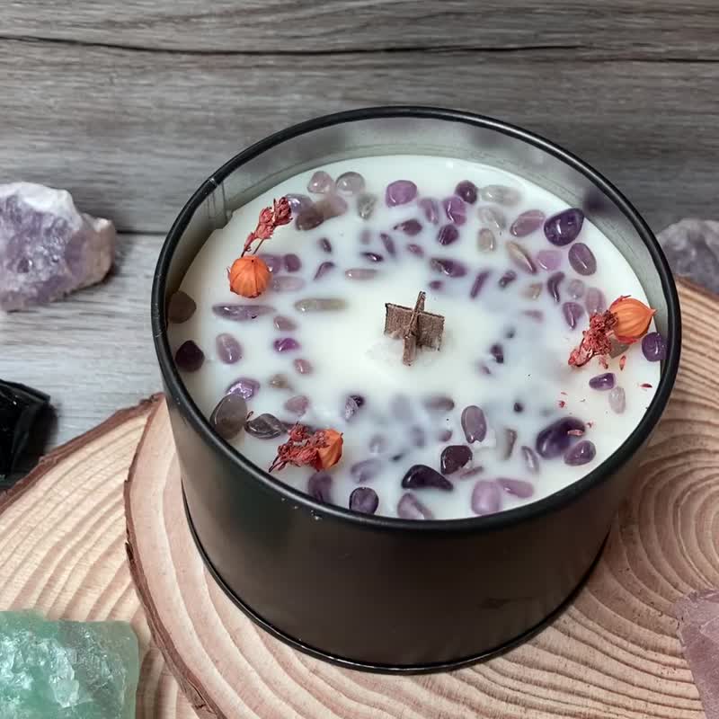 天然水晶蜡烛 精油大豆椰蜡烛 紫水晶蜡烛 水晶能量蜡烛 - 蜡烛/烛台 - 蜡 紫色