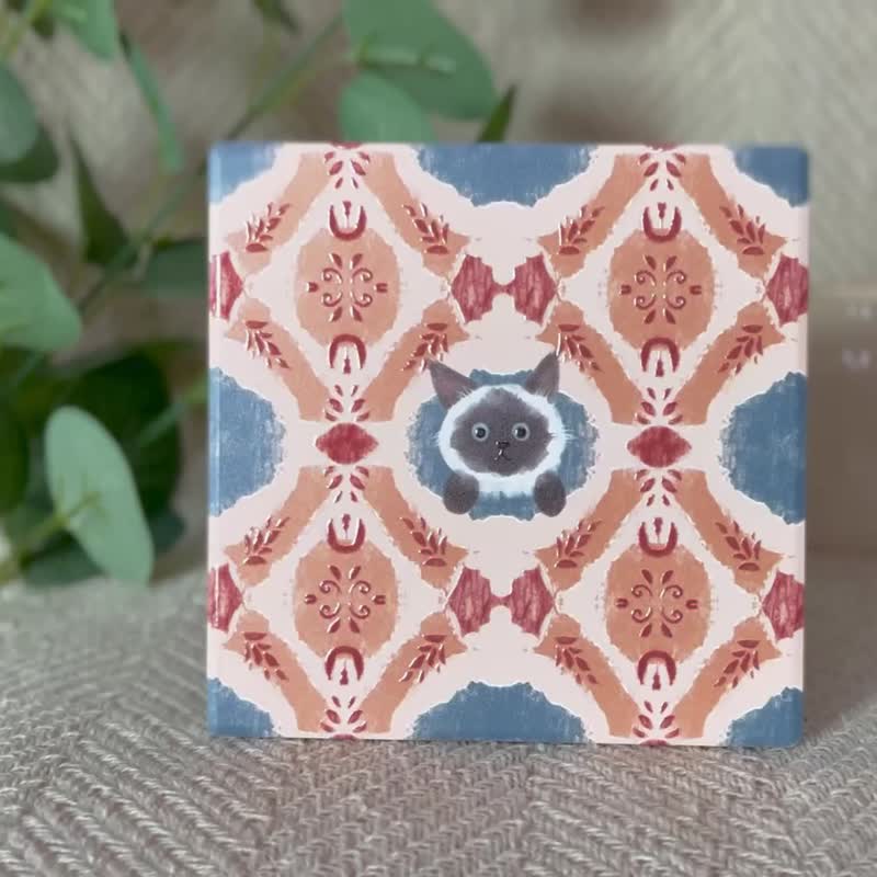 花砖躲猫猫杯垫 暹罗猫 | 婚礼小物 陶瓷 立体花纹 - 杯垫 - 陶 多色