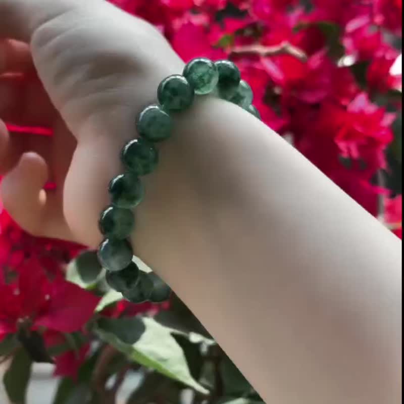 天然飘绿翡翠手串玉石圆珠手链礼盒装 - 手链/手环 - 水晶 绿色
