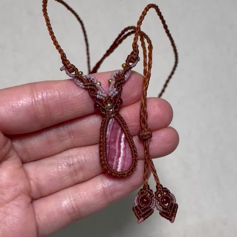 蜡线编织/红纹石项链 - 项链 - 水晶 咖啡色