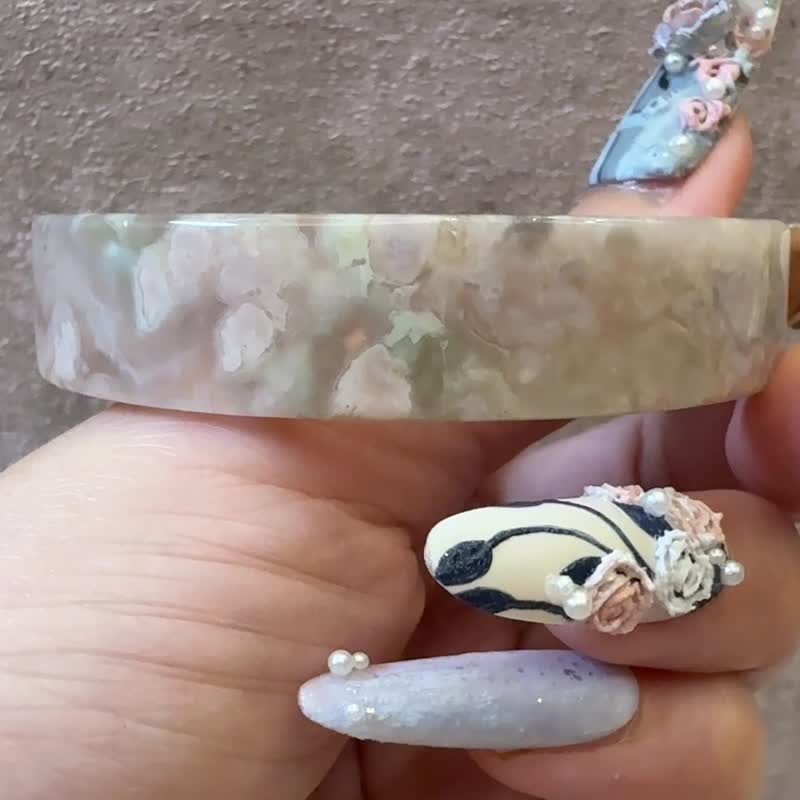 樱花玛瑙手镯 玛瑙手镯稀有方镯冰紫粉水蜜桃气质54圈 - 手链/手环 - 玉石 