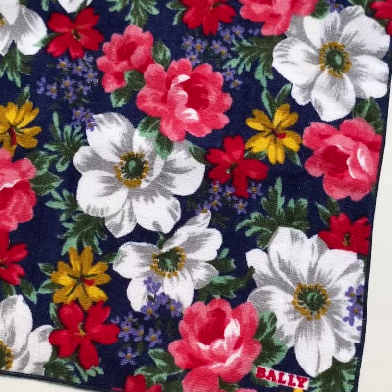 全新含标签 古董 Bally 蓝红花卉图腾 手帕 - 手帕/方巾 - 棉 多色