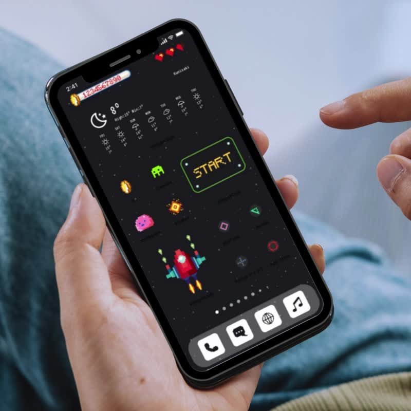 复古太空游戏风格像素主屏幕定制化套装 | 适用于 iPhone 和 Android 的应用程式图示、壁纸、小工具 - 电脑手机桌布/贴图/App 图示 - 其他材质 