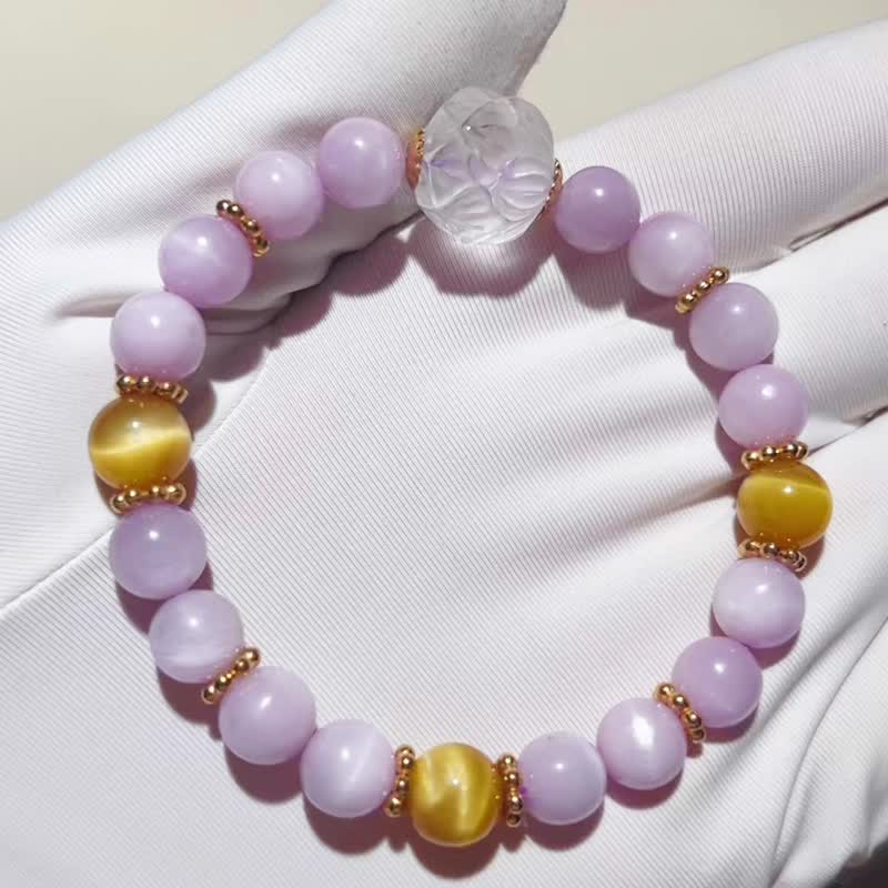 纯手工制作高品质紫锂辉金虎眼莲花白水晶手链 - 手链/手环 - 宝石 多色
