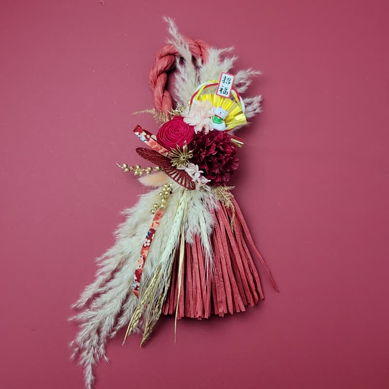 日式祈福红注连绳-招福猫 永生干燥花礼 - 干燥花/捧花 - 植物．花 红色