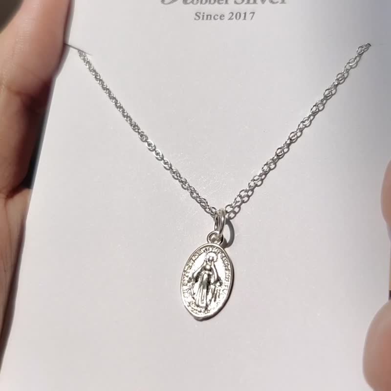 基督信仰系列-圣母玛利亚项链 SV925 - 锁骨链 - 纯银 银色