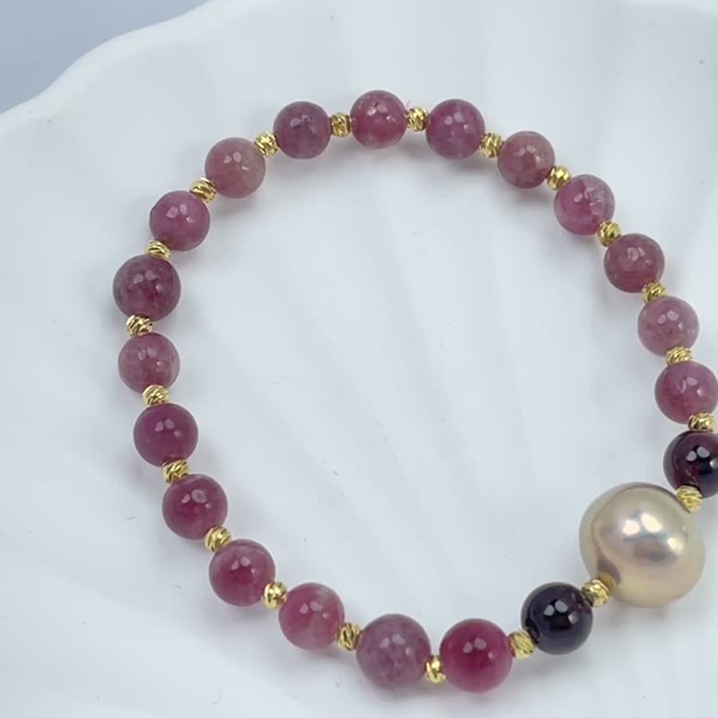 粉红的回忆 天然淡水珍珠 粉色珍珠 碧玺 石榴石 手链 - 手链/手环 - 珍珠 粉红色