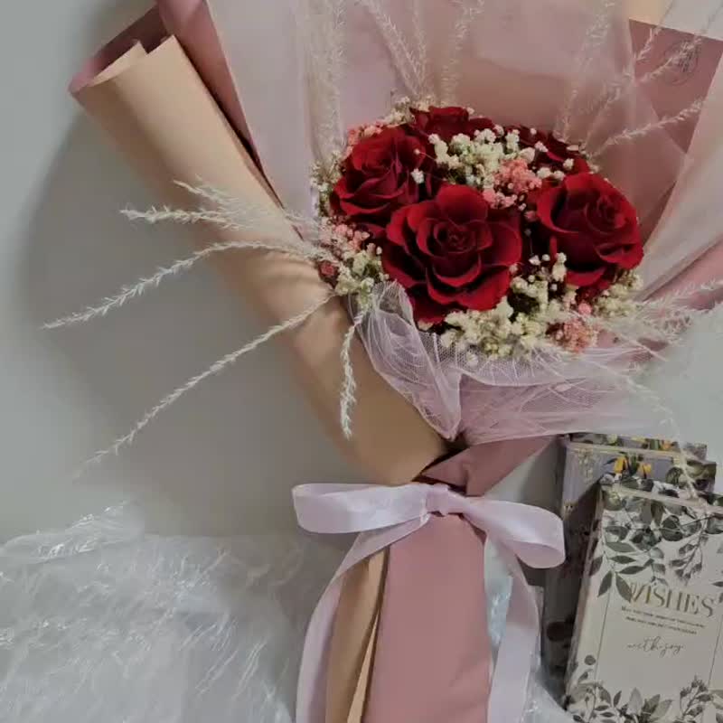 皎月有花  永生花花束 - 干燥花/捧花 - 植物．花 红色