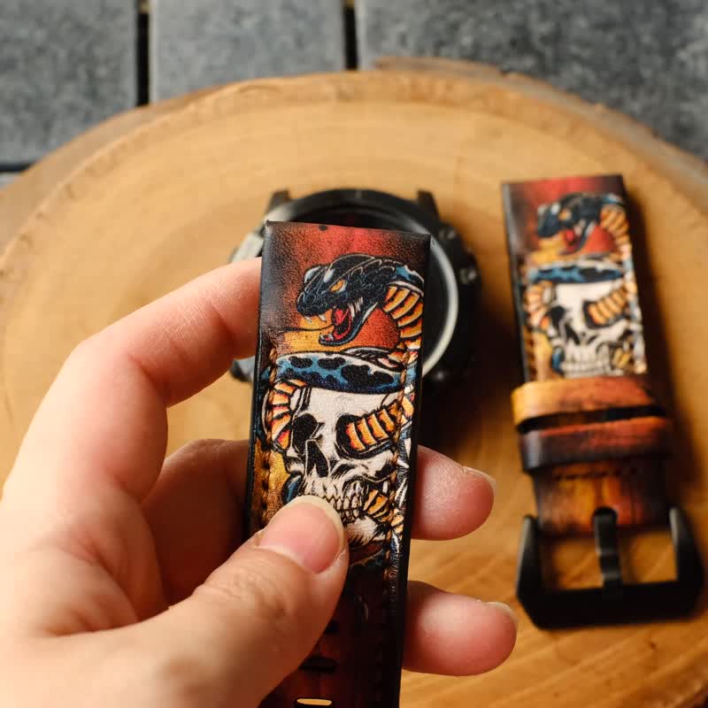 Garmin Quick Fit Watch Strap Snake and Skull Design - 表带 - 真皮 多色