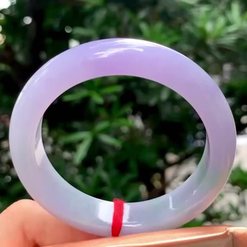 冰种 天然翡翠 缅甸 A玉 玉镯 • 冰种紫蓝翡翠福镯 - 手链/手环 - 玉石 紫色