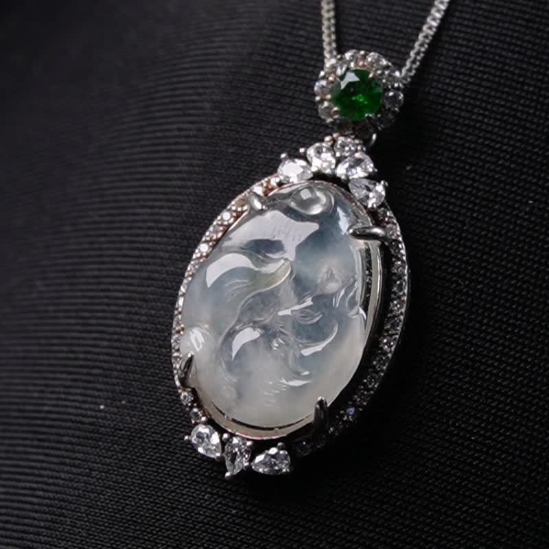 【好人缘】冰种翡翠狐狸项链 925 纯银 | 天然缅甸 A 货翡翠 | 送礼 - 其他 - 玉石 绿色