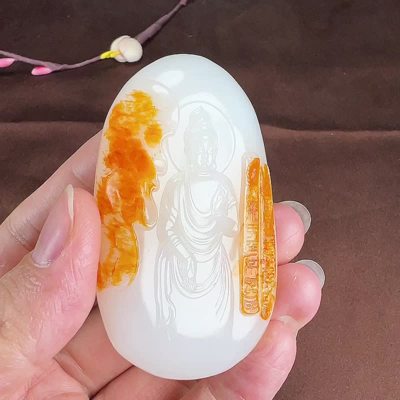 秒杀价 天然新疆和田玉羊脂玉籽料观音吊坠手把件 - 吊饰 - 玉石 