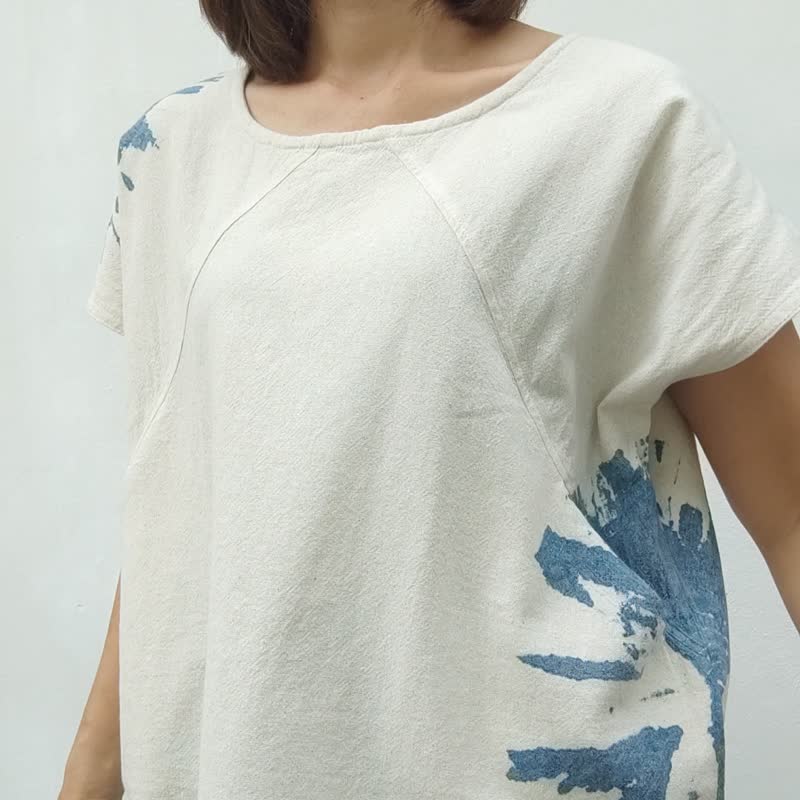 Francine White -  圆领三角接缝扎染上衣 - 女装上衣 - 棉．麻 白色