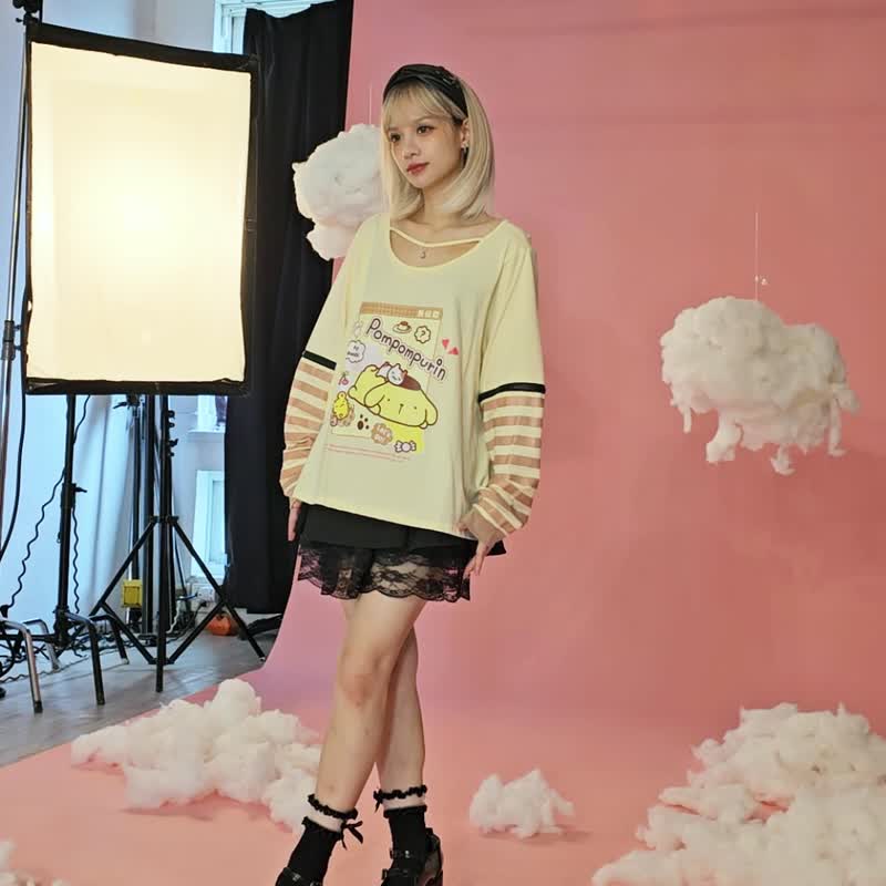 原创三丽鸥SANRIO授权布丁狗樱桃吊饰颈圈造型条纹接袖T恤JJ5061 - 女装 T 恤 - 棉 