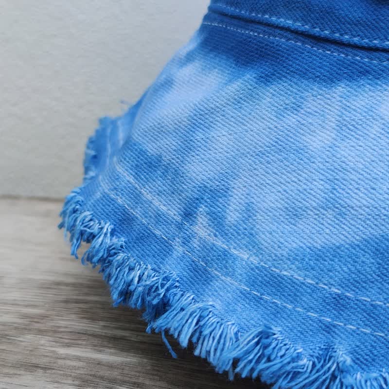 Frayed Bucket Hat - 靛蓝色扎染渔夫帽 - 帽子 - 棉．麻 蓝色