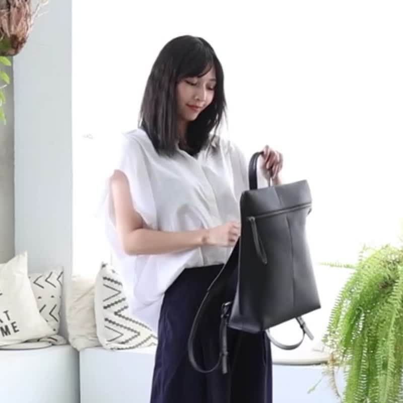 Flat Rectangular Backpack 扁平后背包/真皮包/后背包/牛皮包 - 后背包/双肩包 - 真皮 黑色