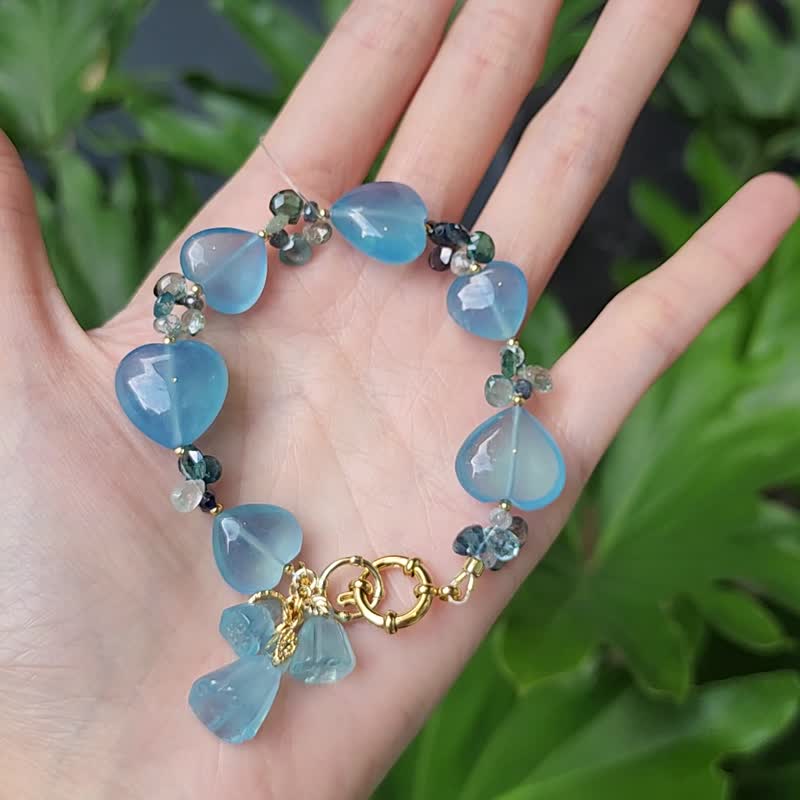 顶级魔鬼蓝海蓝宝 蓝碧玺 心想事成 事业成功招财 手链 单品 礼物 - 手链/手环 - 宝石 蓝色